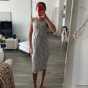 Long Grey and White Cotton Business Dress